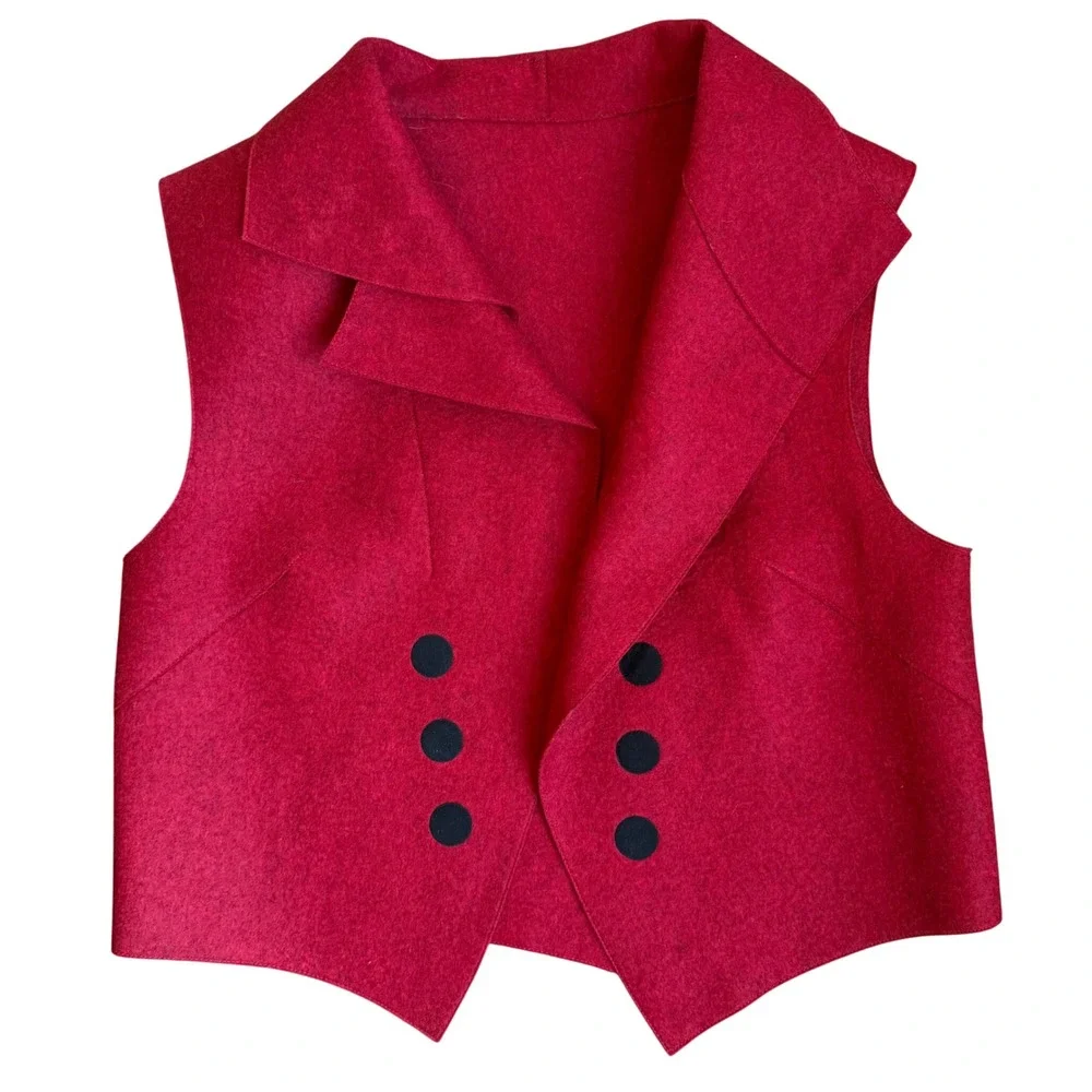 Teresa Maria Widuch Roku Vest Cherry Red Wool Felt Wearable Art USA Size S
